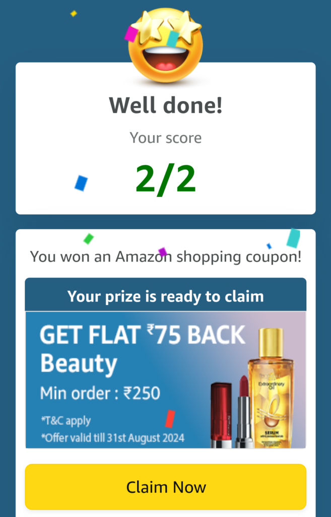 Amazon Great Freedom Sale Beauty Quiz Answers 